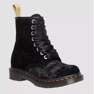 Dr. Martens Vegan 1460 Women's Crushed Velvet Lace Up Boots, 9, Black